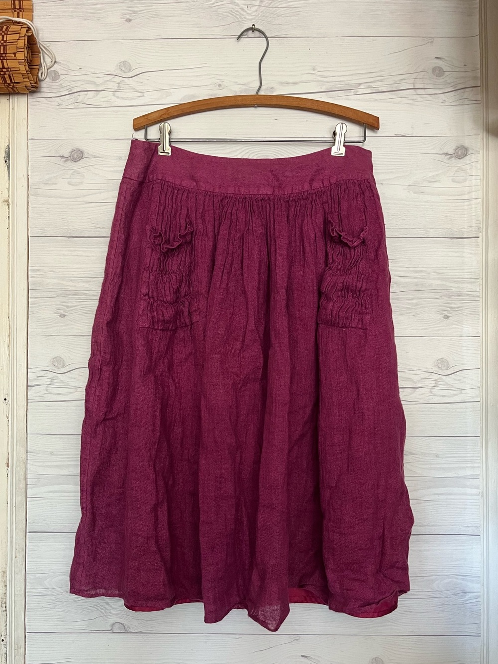 Lafayette 148 New York Purple Plum Linen Lined Pockets Midi Skirt Womens Size 12
